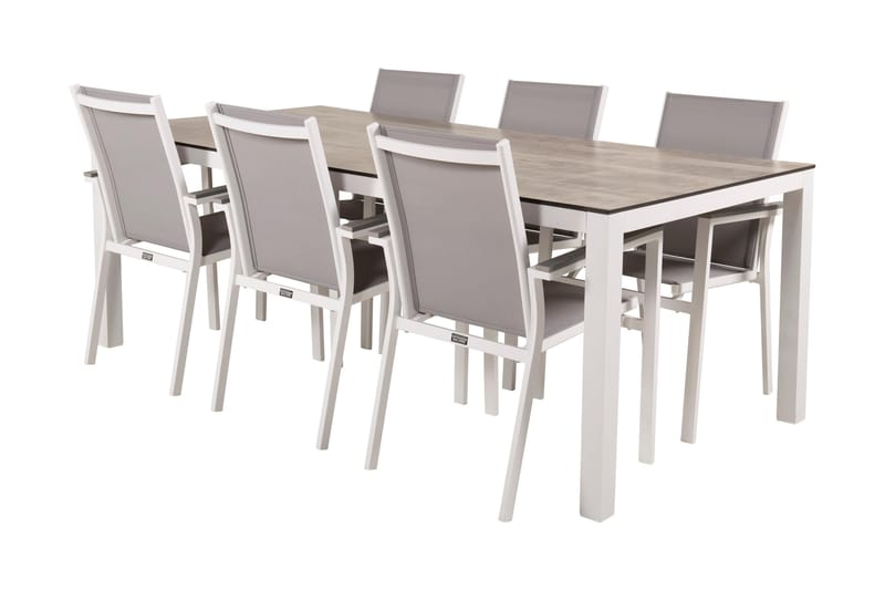 Llama Matgrupp Utomhus 205cm + 6 Parma Karmstolar - Vit/Grå - Utemöbler - Utegrupp - Matgrupp utomhus