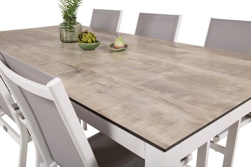 Llama Matgrupp Utomhus 205cm + 6 Parma Karmstolar - Vit/Grå - Utemöbler - Utegrupp - Matgrupp utomhus