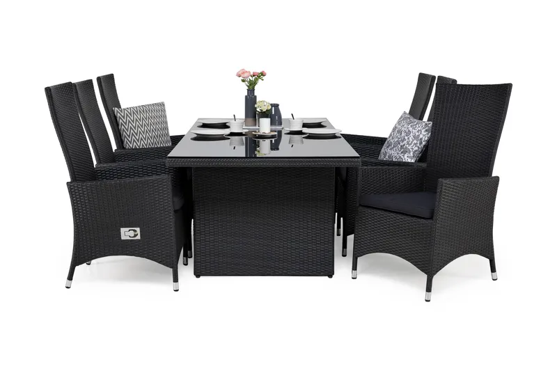 Majestic Matgrupp 210 + 6 Jenny Ställbar Fåtölj m Dyna, Svart/Svart/Grå