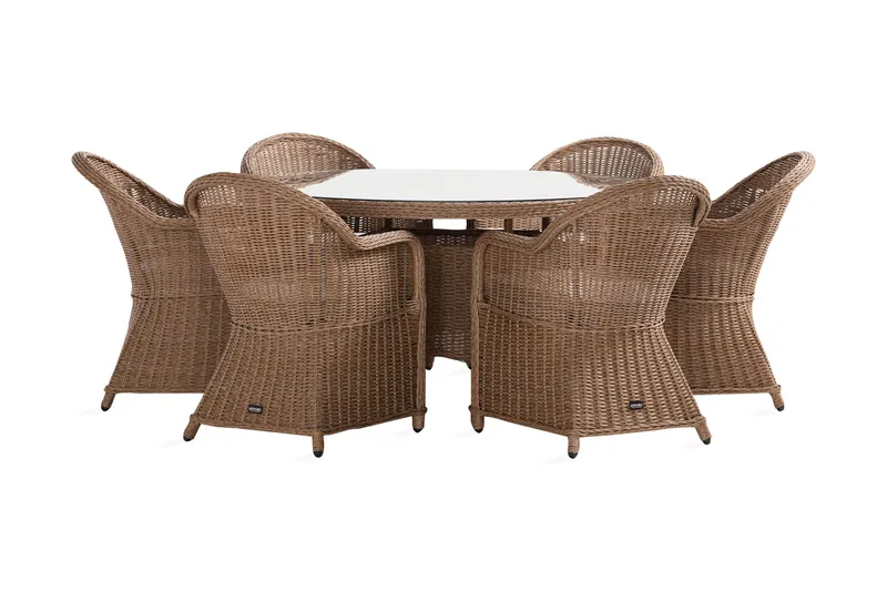 Marcus Matgrupp 140 Rund + 6 Light Fåtöljer m Dyna, Natur