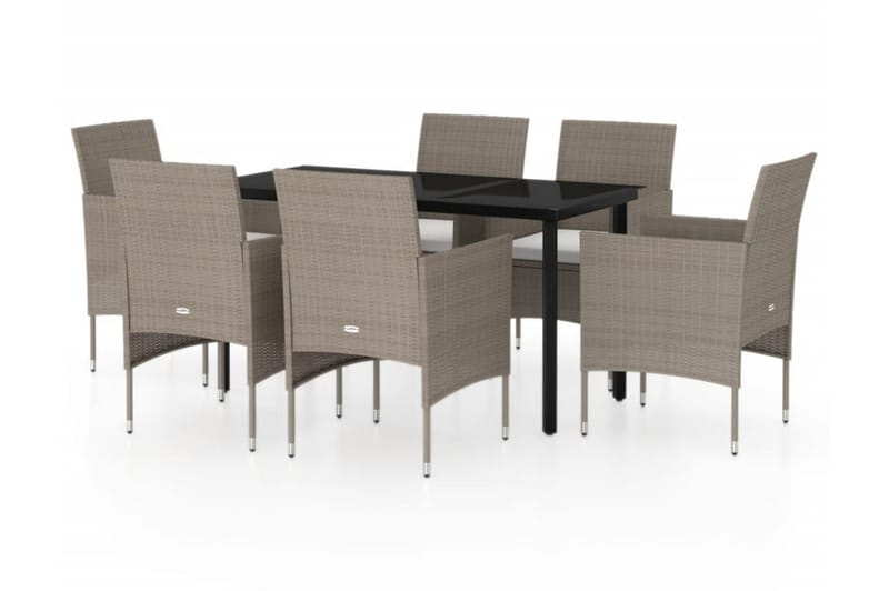 Matgrupp Utomhus för trädgården med dynor 7 delar beige och svart - Beige - Utemöbler - Utegrupp - Matgrupp utomhus