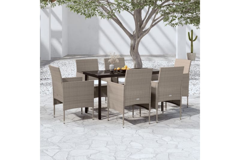 Matgrupp Utomhus för trädgården med dynor 7 delar beige och svart - Beige - Utemöbler - Utegrupp - Matgrupp utomhus