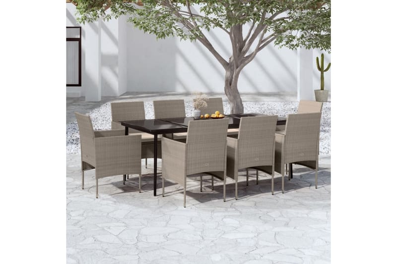 Matgrupp Utomhus för trädgården med dynor 9 delar beige och svart - Beige - Utemöbler - Utegrupp - Matgrupp utomhus