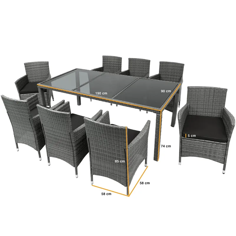 Matgrupp utemöbler med 8 stolar | Dynor ingår | Grå | Lyfco Lysekil - Utemöbler - Utegrupp - Matgrupp utomhus