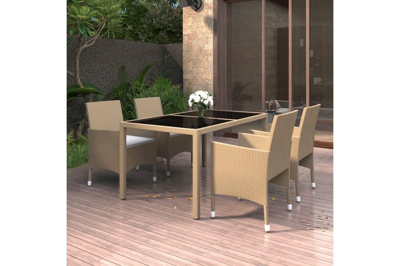 Matgrupp Utomhus för trädgården 5 delar konstrotting och glas beige - Beige - Utemöbler - Utegrupp - Matgrupp utomhus