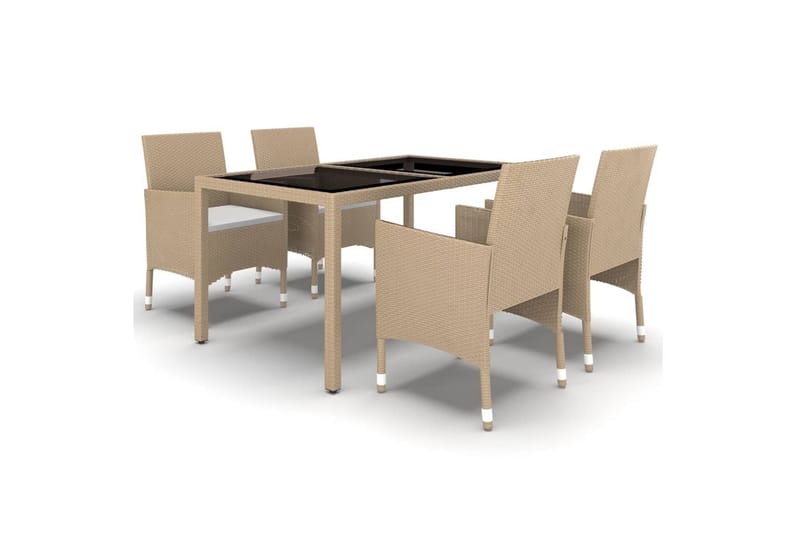 Matgrupp Utomhus för trädgården 5 delar konstrotting och glas beige - Beige - Utemöbler - Utegrupp - Matgrupp utomhus