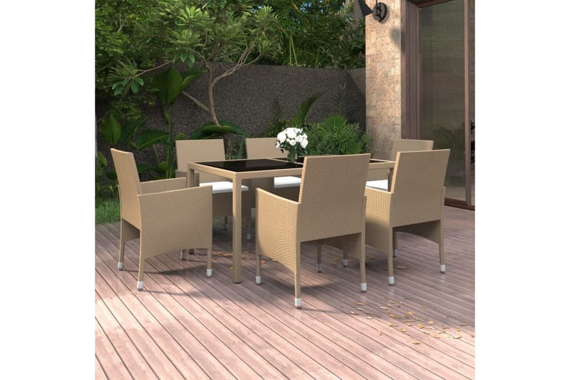 Matgrupp Utomhus för trädgården 7 delar konstrotting härdat glas bei - Beige - Utemöbler - Utegrupp - Matgrupp utomhus