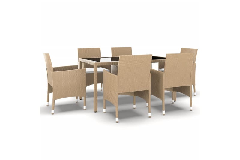 Matgrupp Utomhus för trädgården 7 delar konstrotting härdat glas bei - Beige - Utemöbler - Utegrupp - Matgrupp utomhus