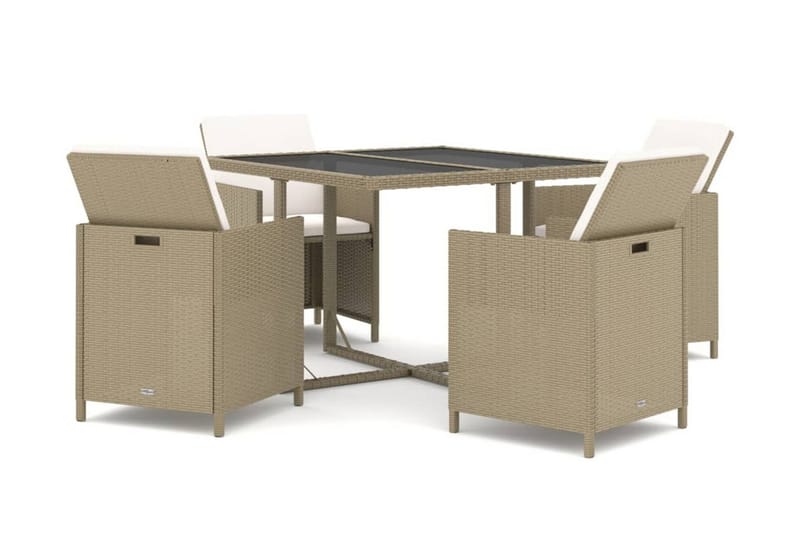 Matgrupp Utomhus för trädgården med dynor 5 delar konstrotting beige - Beige - Utemöbler - Utegrupp - Matgrupp utomhus