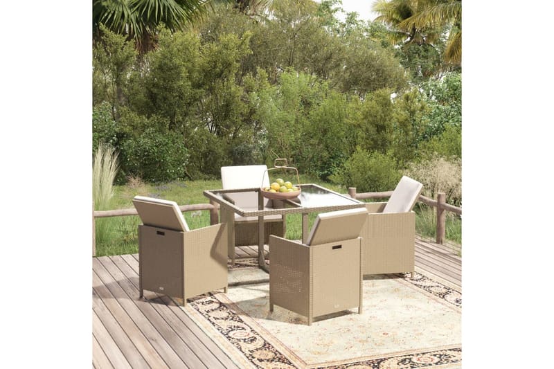 Matgrupp Utomhus för trädgården med dynor 5 delar konstrotting beige - Beige - Utemöbler - Utegrupp - Matgrupp utomhus