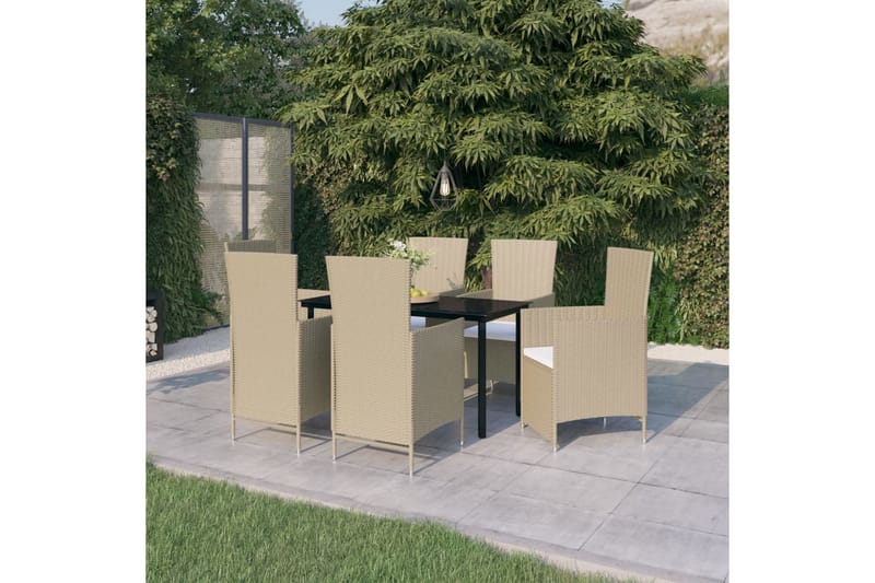 Matgrupp Utomhus för trädgården med dynor 7 delar beige - Beige - Utemöbler - Utegrupp - Matgrupp utomhus