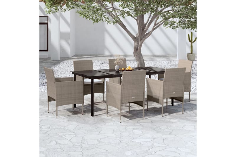 Matgrupp Utomhus för trädgården med dynor 7 delar beige och svart - Beige - Utemöbler - Utegrupp - Matgrupp utomhus