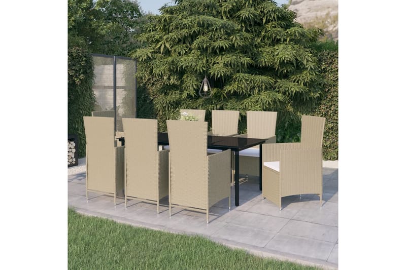 Matgrupp Utomhus för trädgården med dynor 9 delar beige - Beige - Utemöbler - Utegrupp - Matgrupp utomhus