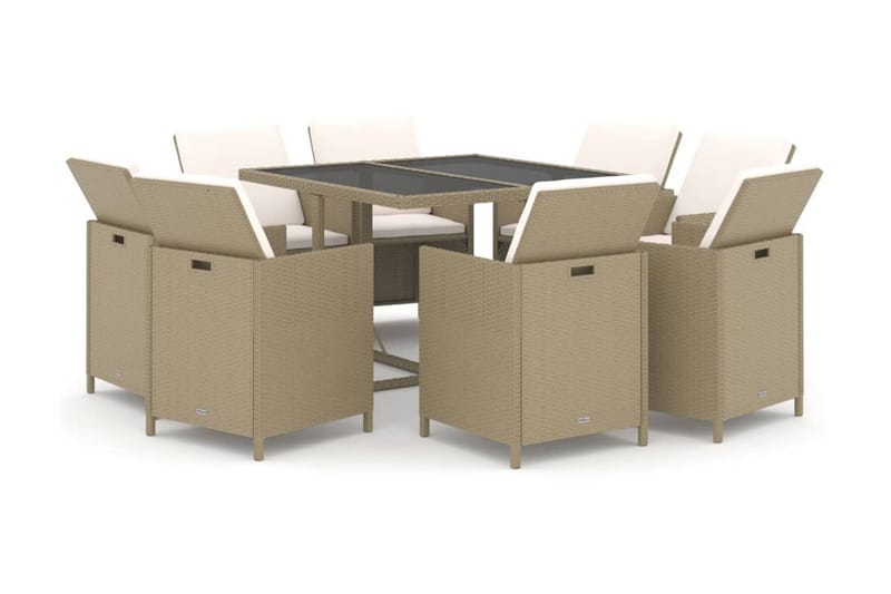 Matgrupp Utomhus för trädgården med dynor 9 delar konstrotting beige - Beige - Utemöbler - Utegrupp - Matgrupp utomhus