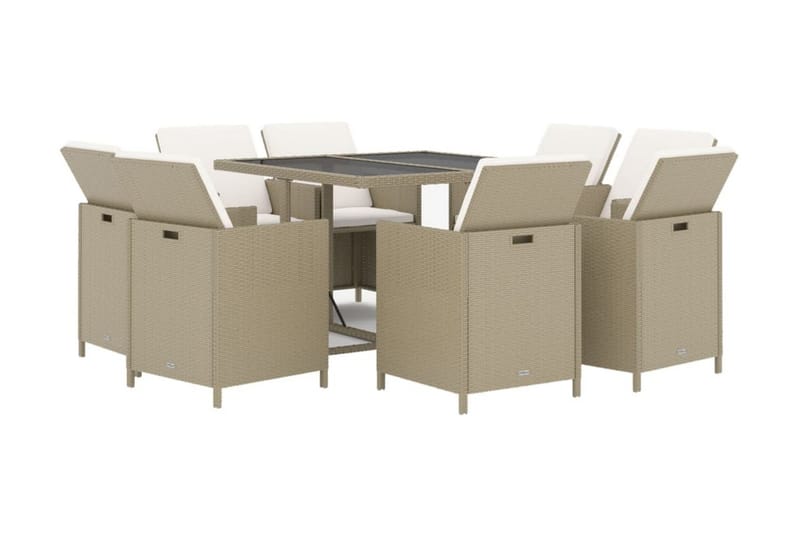 Matgrupp Utomhus för trädgården med dynor 9 delar konstrotting beige - Beige - Utemöbler - Utegrupp - Matgrupp utomhus