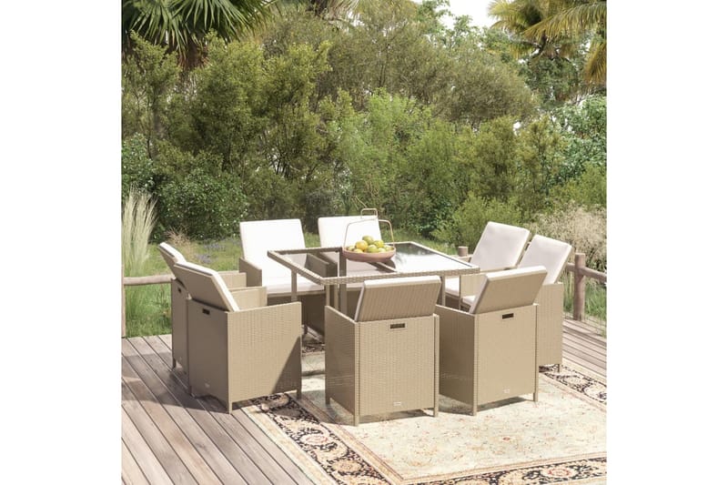 Matgrupp Utomhus för trädgården med dynor 9 delar konstrotting beige - Beige - Utemöbler - Utegrupp - Matgrupp utomhus