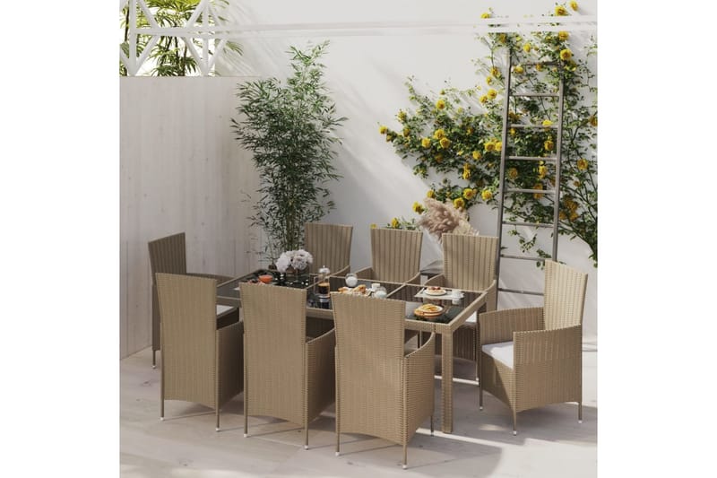 Matgrupp Utomhus för trädgården med dynor 9 delar konstrotting beige - Beige - Utemöbler - Utegrupp - Matgrupp utomhus