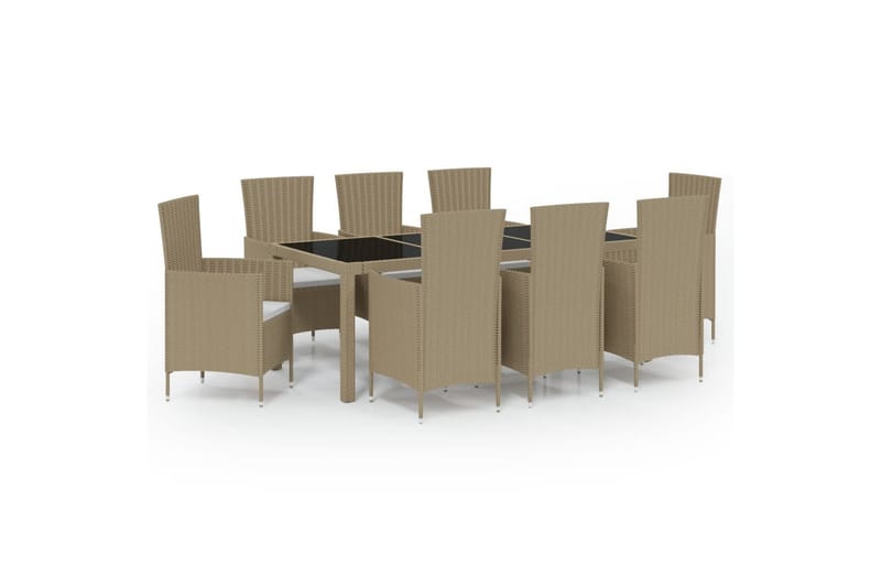 Matgrupp Utomhus för trädgården med dynor 9 delar konstrotting beige - Beige - Utemöbler - Utegrupp - Matgrupp utomhus