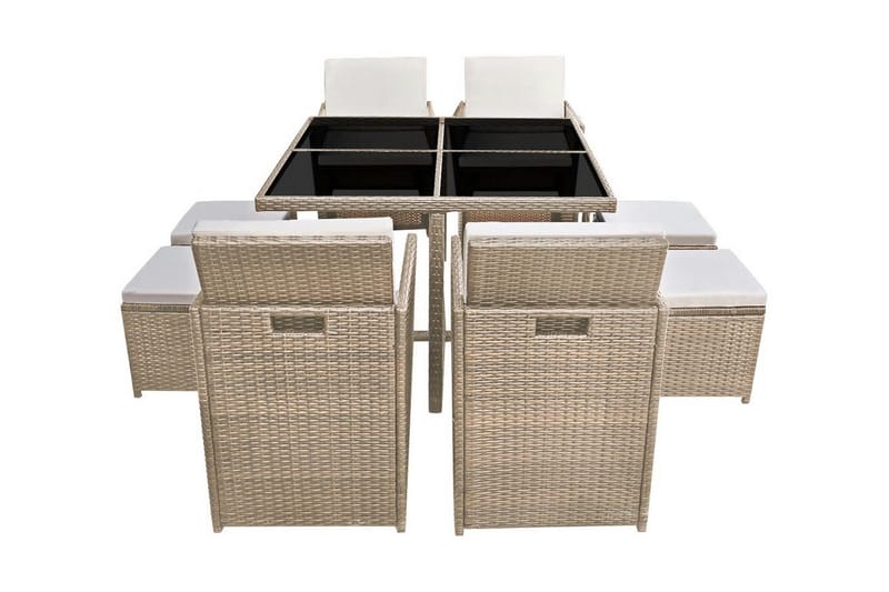 Matgrupp Utomhus för trädgården med dynor 9 delar konstrotting beige - Beige - Utemöbler - Utegrupp - Matgrupp utomhus