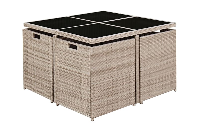 Matgrupp Utomhus för trädgården med dynor 9 delar konstrotting beige - Beige - Utemöbler - Utegrupp - Matgrupp utomhus