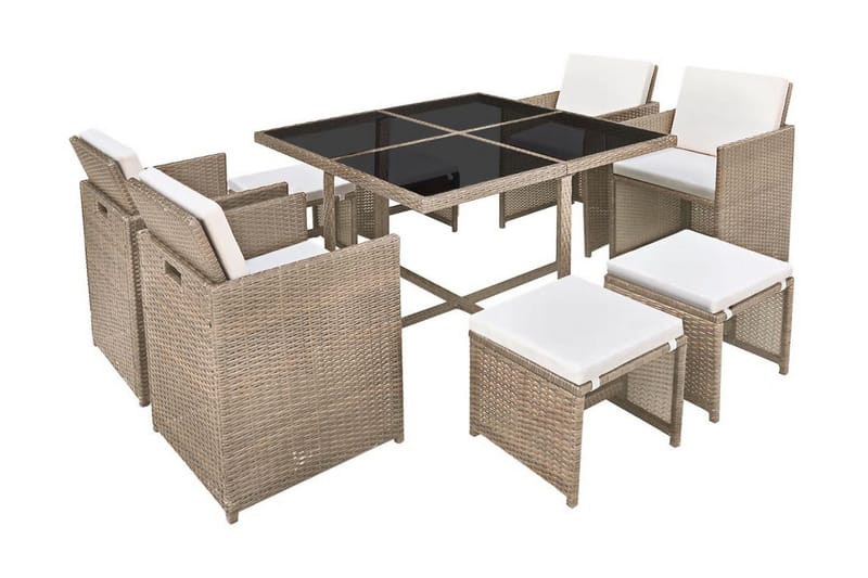 Matgrupp Utomhus för trädgården med dynor 9 delar konstrotting beige - Beige - Utemöbler - Utegrupp - Matgrupp utomhus