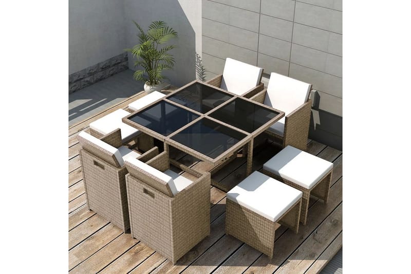 Matgrupp Utomhus för trädgården med dynor 9 delar konstrotting beige - Beige - Utemöbler - Utegrupp - Matgrupp utomhus