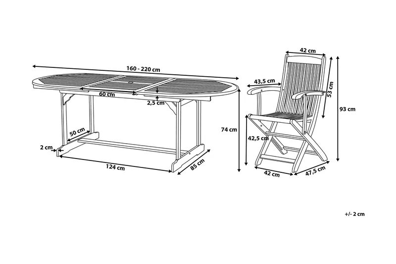 Maui Matgrupp Utomhus 160-220 cm + 8 Utestolar - Trä/Natur - Utemöbler - Utegrupp - Matgrupp utomhus