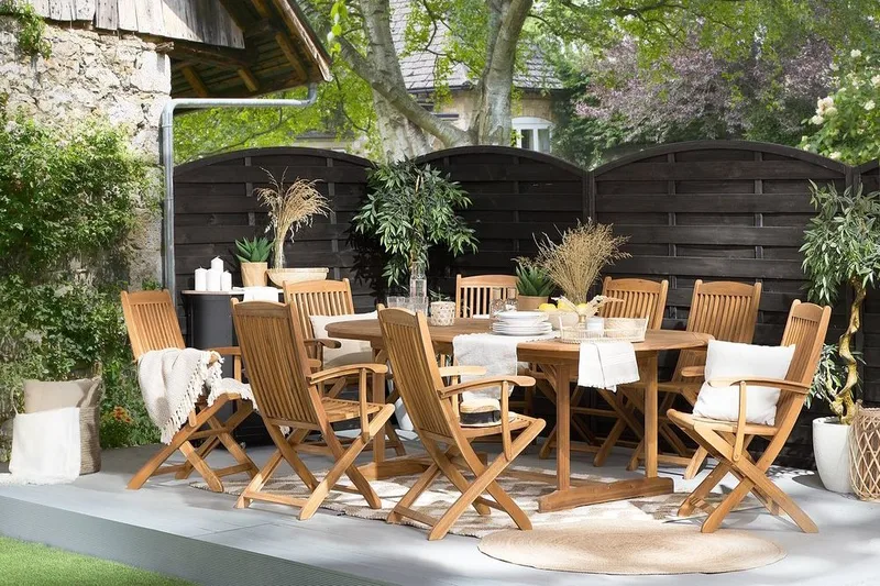 Maui Matgrupp Utomhus 160-220 cm + 8 Utestolar, Trä/Natur