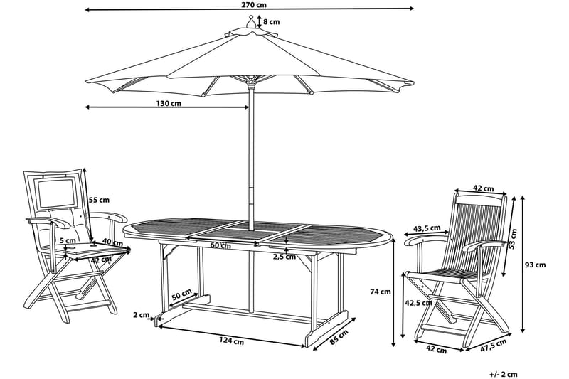 Maui Trädgårdsmöbelset Med Utebord + 8 Utestolar+Parasoll - Trä/Natur - Utemöbler - Utegrupp - Matgrupp utomhus