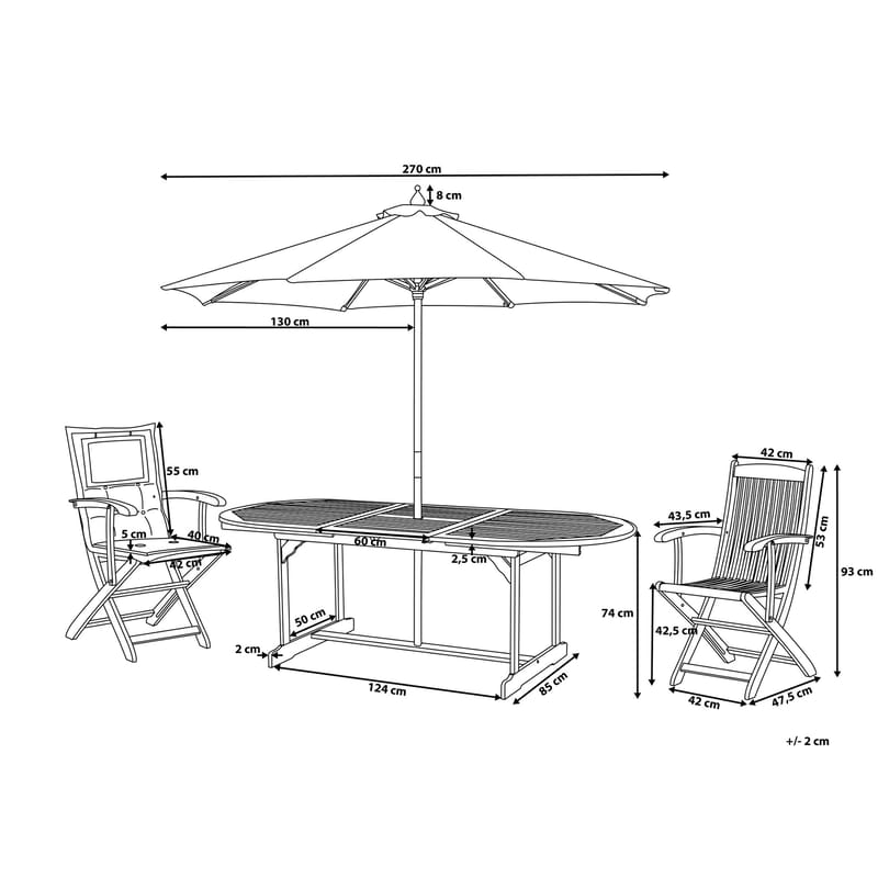 Maui Trädgårdsmöbelset Med Utebord + 8 Utestolar+Parasoll - Trä/Natur - Utemöbler - Utegrupp - Matgrupp utomhus