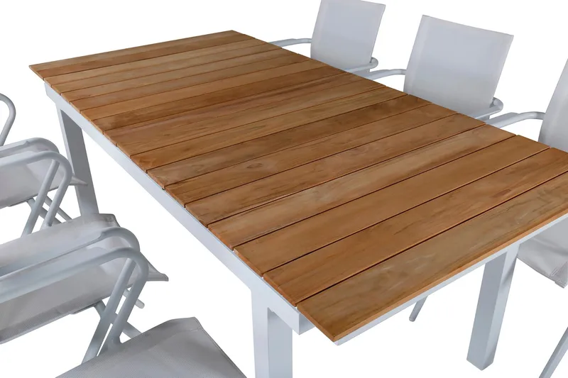 Mexico Förlängningsbar Matgrupp 180cm + 6 Alina Stolar Brun/ - Brun/Vit - Utemöbler - Utegrupp - Matgrupp utomhus