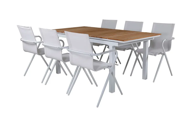 Mexico Förlängningsbar Matgrupp 180cm + 6 Alina Stolar Brun/ - Brun/Vit - Utemöbler - Utegrupp - Matgrupp utomhus