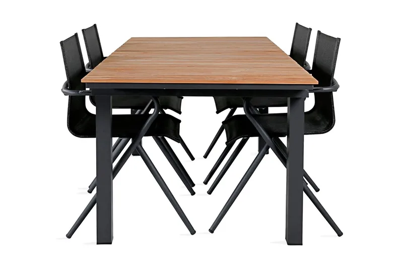 Mexico Förlängningsbar Matgrupp Utomhus 160cm + 4 Alina Stolar, Svart/Gul