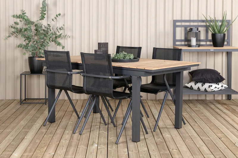 Mexico Förlängningsbar Matgrupp Utomhus 160cm + 4 Alina Stolar - Svart/Gul - Utemöbler - Utegrupp - Matgrupp utomhus