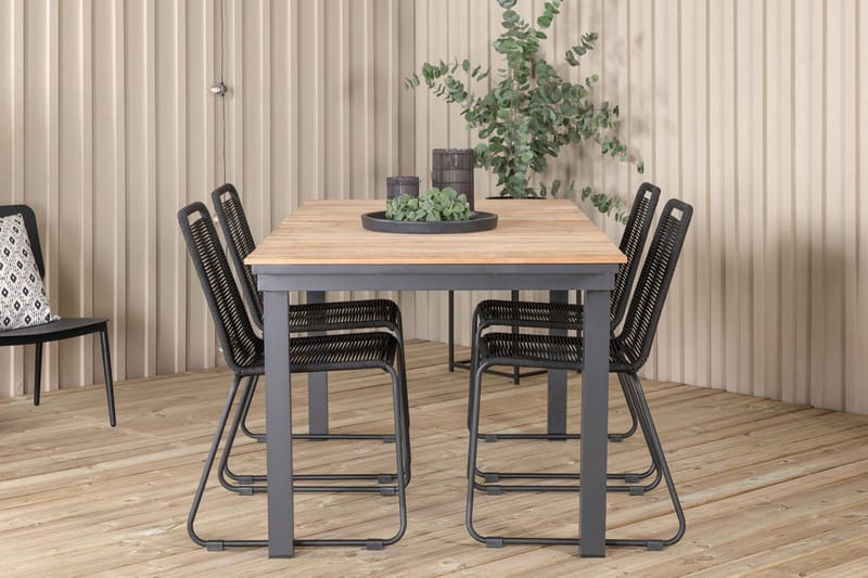 Mexico Förlängningsbar Matgrupp Utomhus 160cm + 4 Lindos Matstolar - Svart - Utemöbler - Utegrupp - Matgrupp utomhus