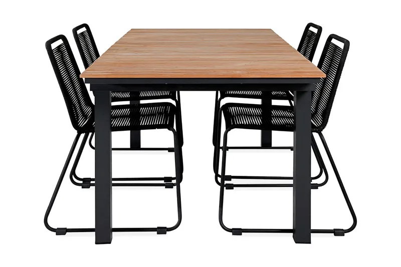 Mexico Förlängningsbar Matgrupp Utomhus 160cm + 4 Lindos Matstolar, Svart