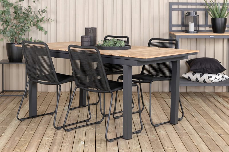 Mexico Förlängningsbar Matgrupp Utomhus 160cm + 4 Lindos Matstolar - Svart - Utemöbler - Utegrupp - Matgrupp utomhus