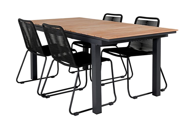 Mexico Förlängningsbar Matgrupp Utomhus 160cm + 4 Lindos Matstolar - Svart - Utemöbler - Utegrupp - Matgrupp utomhus