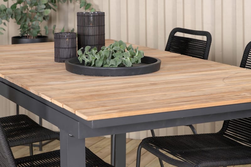 Mexico Förlängningsbar Matgrupp Utomhus 160cm + 4 Lindos Matstolar - Svart - Utemöbler - Utegrupp - Matgrupp utomhus