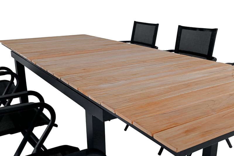 Mexico Förlängningsbar Matgrupp Utomhus 160cm + 6 Alina Stolar - Brun/Vit - Utemöbler - Utegrupp - Matgrupp utomhus