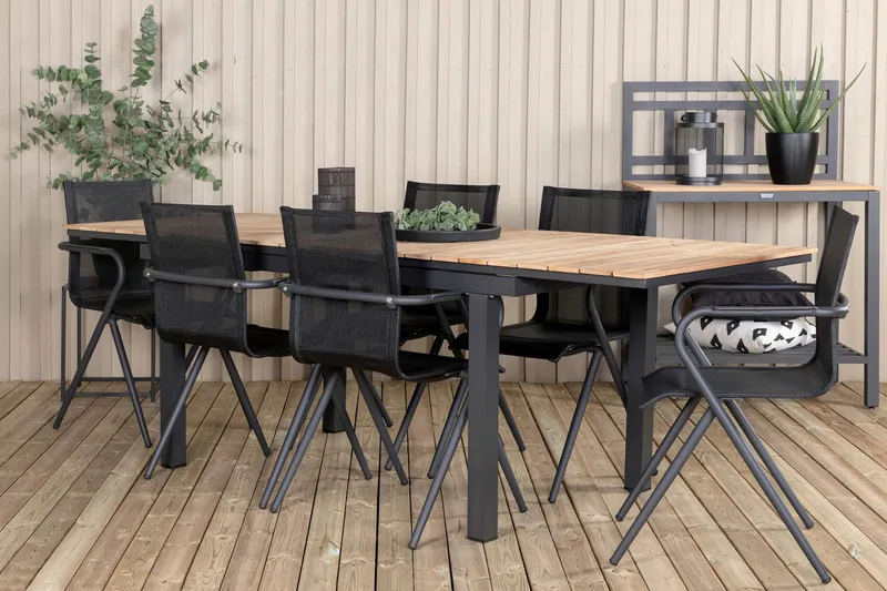 Mexico Förlängningsbar Matgrupp Utomhus 160cm + 6 Alina Stolar - Brun/Vit - Utemöbler - Utegrupp - Matgrupp utomhus