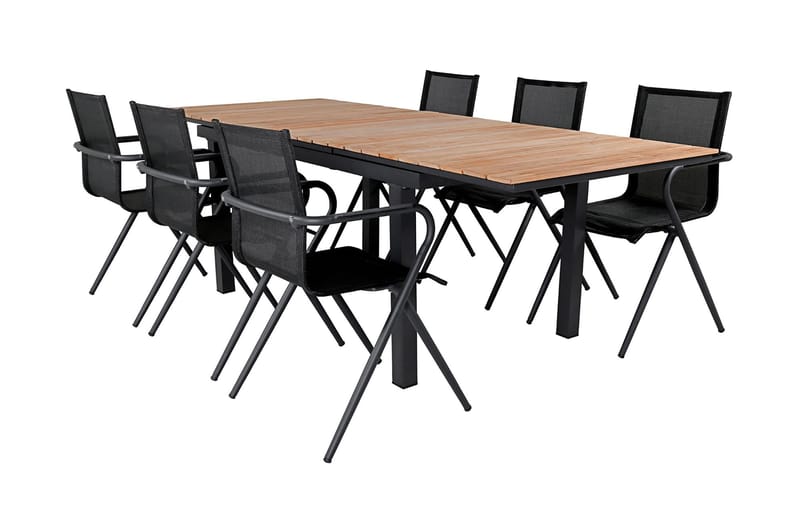 Mexico Förlängningsbar Matgrupp Utomhus 160cm + 6 Alina Stolar - Brun/Vit - Utemöbler - Utegrupp - Matgrupp utomhus