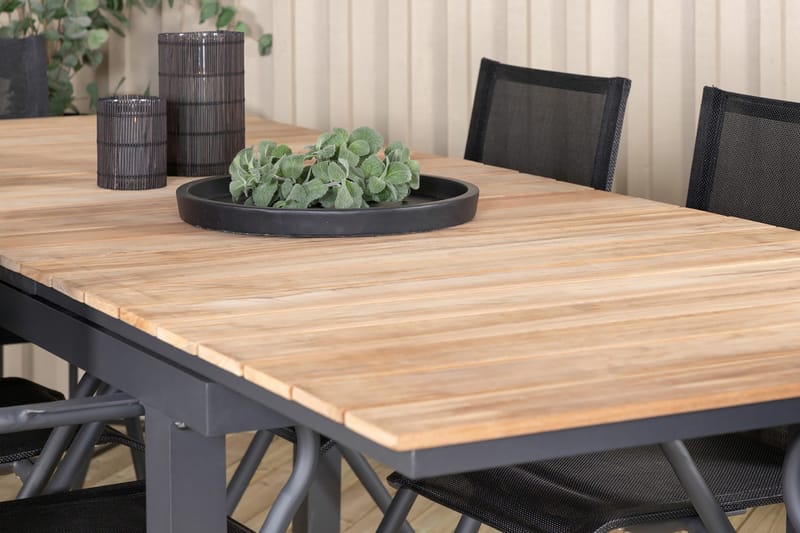 Mexico Förlängningsbar Matgrupp Utomhus 160cm + 6 Alina Stolar - Brun/Vit - Utemöbler - Utegrupp - Matgrupp utomhus