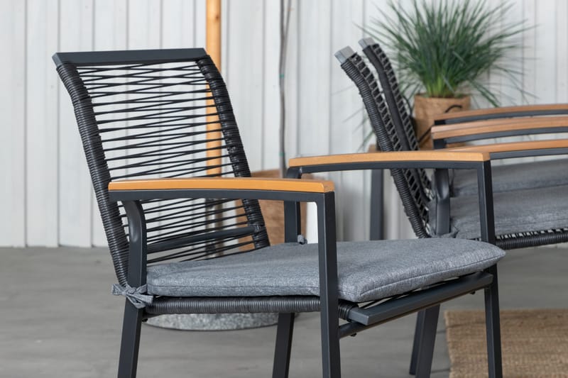 Mexico Förlängningsbar Matgrupp Utomhus 160cm + 6 Dallas Stolar - Brun/Svart - Utemöbler - Utegrupp - Matgrupp utomhus