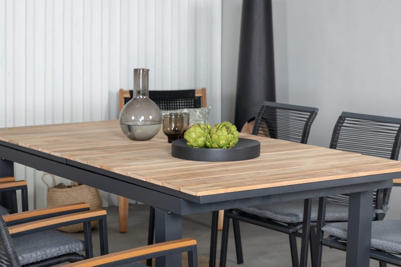 Mexico Förlängningsbar Matgrupp Utomhus 160cm + 6 Dallas Stolar - Brun/Svart - Utemöbler - Utegrupp - Matgrupp utomhus