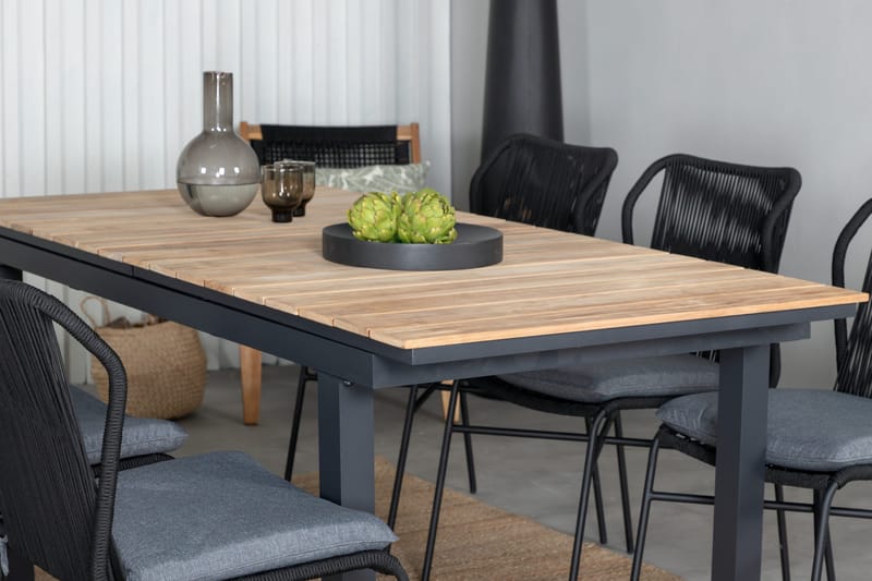 Mexico Förlängningsbar Matgrupp Utomhus 160cm + 6 Julian Stolar - Brun/Svart - Utemöbler - Utegrupp - Matgrupp utomhus