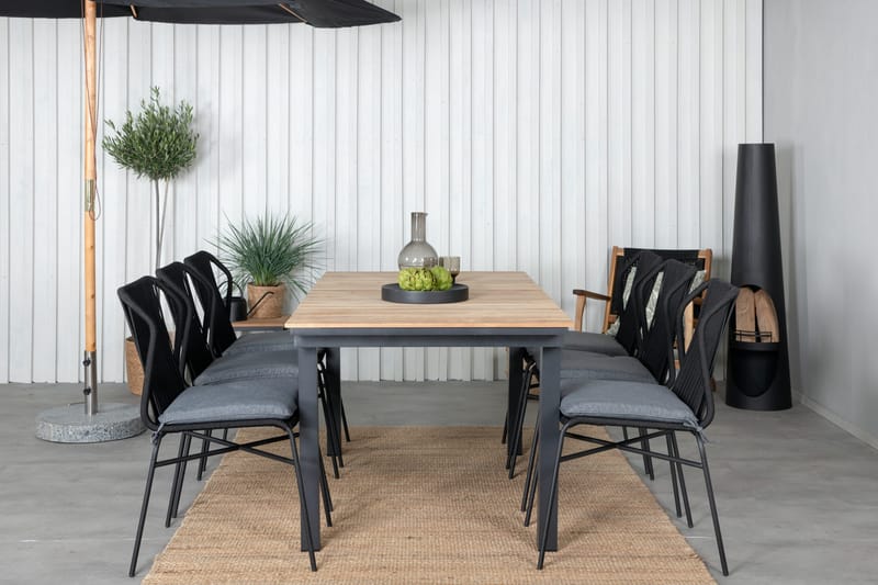 Mexico Förlängningsbar Matgrupp Utomhus 160cm + 6 Julian Stolar - Brun/Svart - Utemöbler - Utegrupp - Matgrupp utomhus