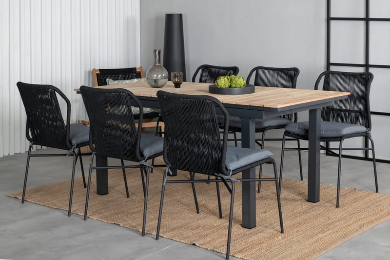 Mexico Förlängningsbar Matgrupp Utomhus 160cm + 6 Julian Stolar - Brun/Svart - Utemöbler - Utegrupp - Matgrupp utomhus
