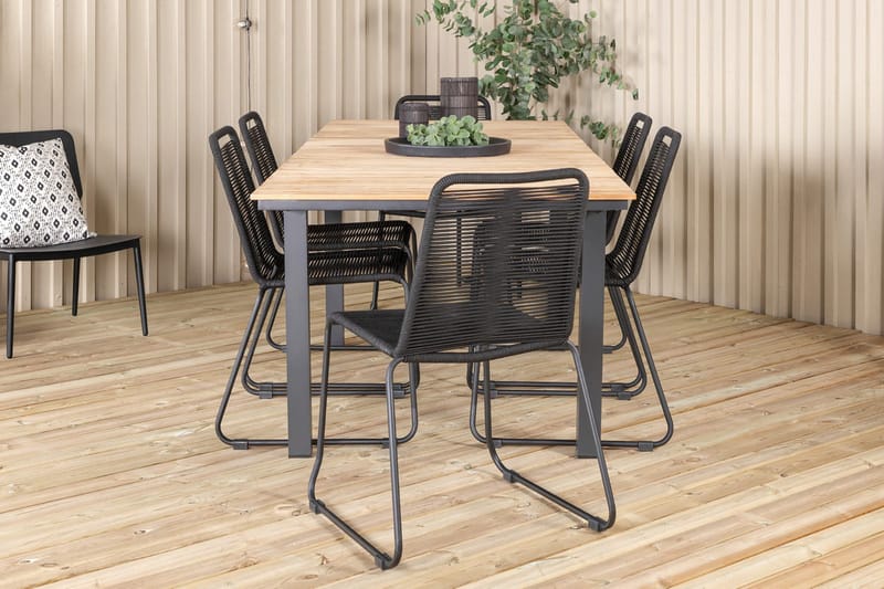 Mexico Förlängningsbar Matgrupp Utomhus 160cm + 6 Lindos Matstolar - Svart - Utemöbler - Utegrupp - Matgrupp utomhus