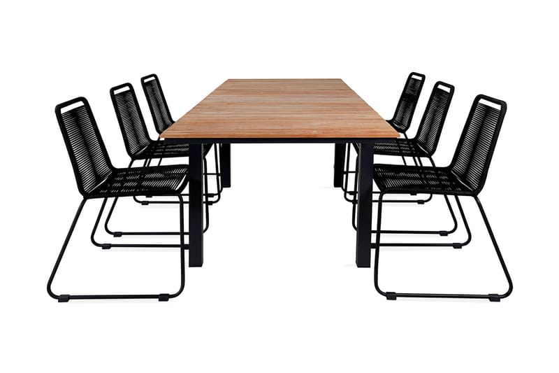 Mexico Förlängningsbar Matgrupp Utomhus 160cm + 6 Lindos Matstolar, Svart